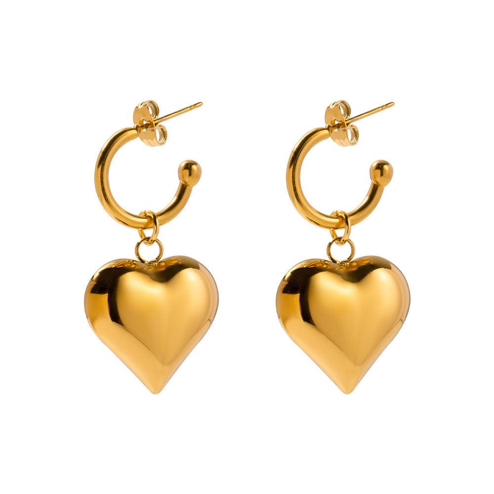 Vintage gold heart-shaped hoop earrings – 18K gold-plated, waterproof, hypoallergenic by STUD (Shop Till You Drop)