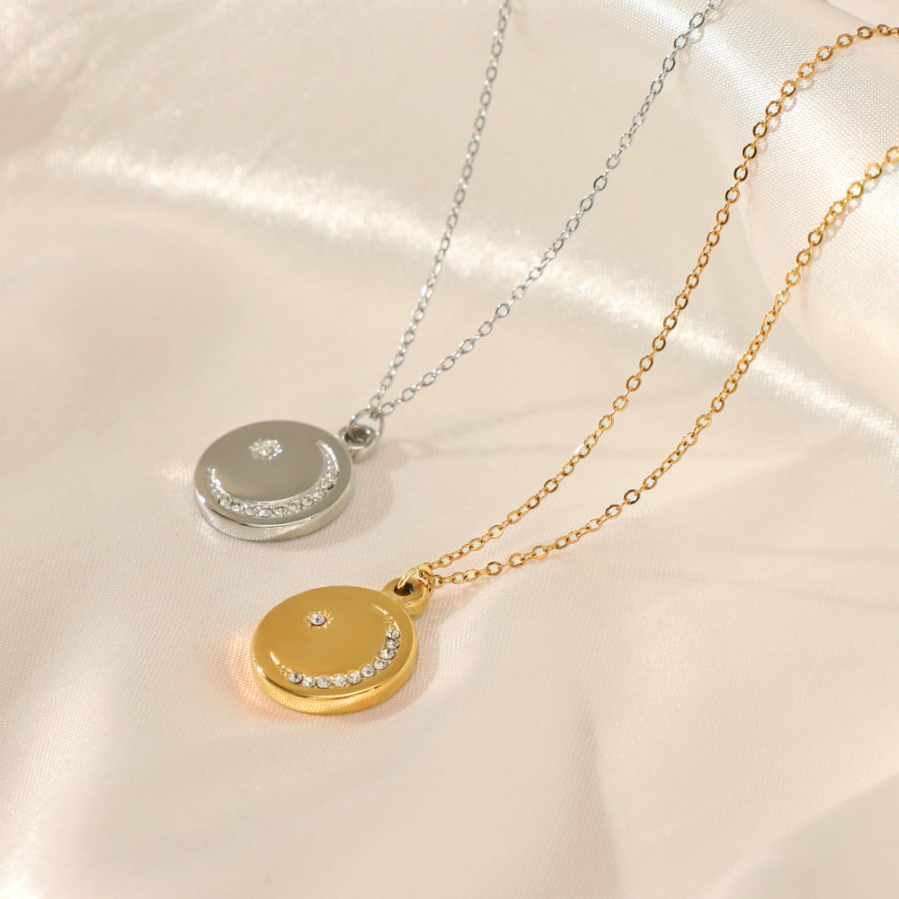 Star and Moon 14K Gold Plated Zirconia Necklace