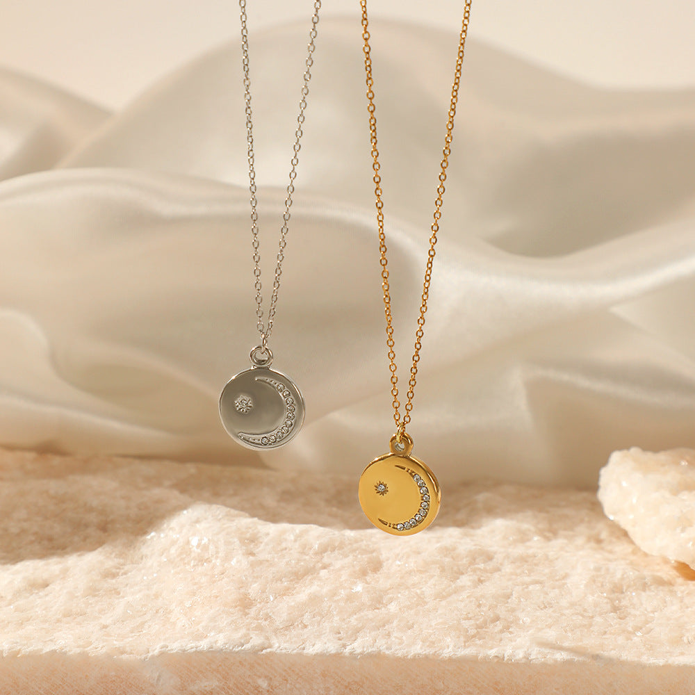 Star and Moon 14K Gold Plated Zirconia Necklace