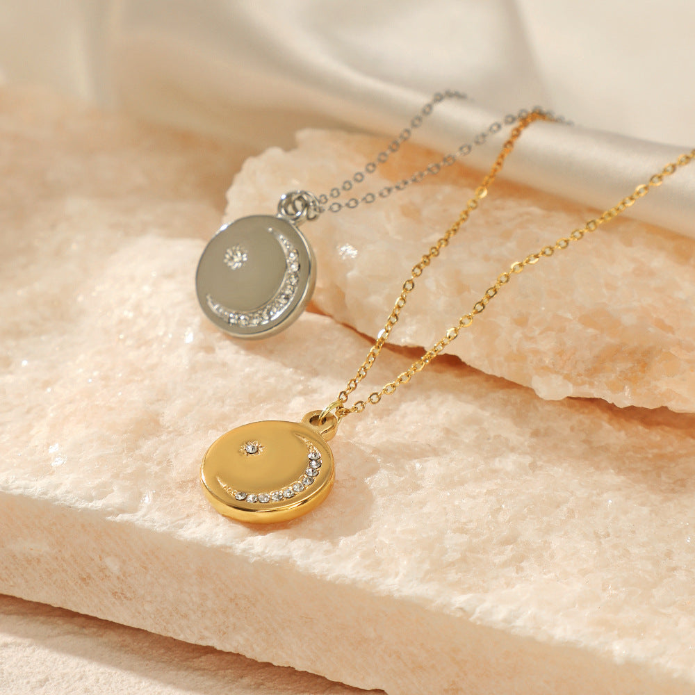 Star and Moon 14K Gold Plated Zirconia Necklace
