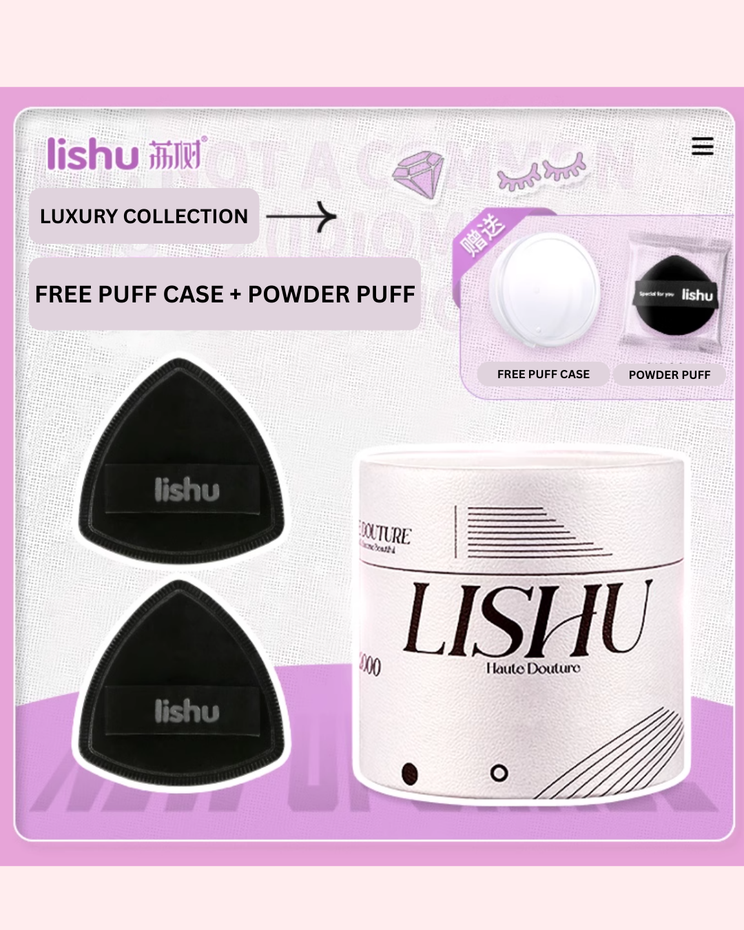 Lishu Ultra-Soft Black Triangle Makeup Puff – Dry & Wet Use for Flawless Base