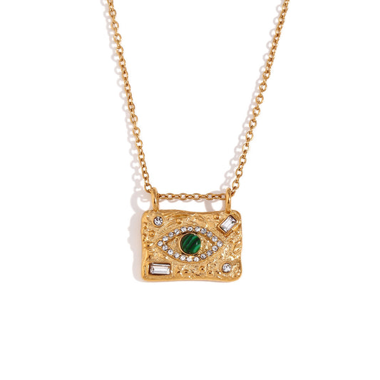 Close View of Evil Eye gold necklace with green malachite pendant – STUD-Shop Till You Drop