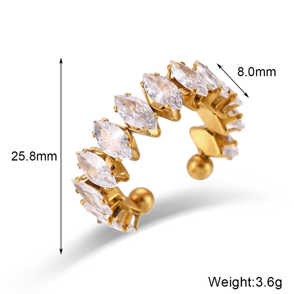 Size details of Gold adjustable ring with diamond-shaped zircon stones – 18K gold-plated stainless steel with polished finish – modern jewelry by STUD (Shop Till You Drop)