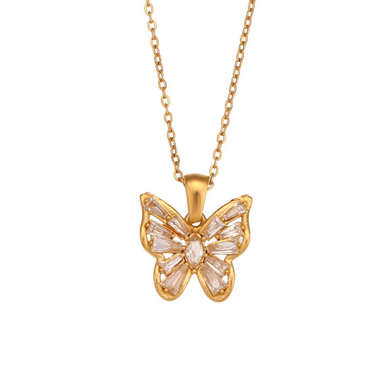 Close View of Clear zircon butterfly pendant necklace – STUD-Shop Till You Drop