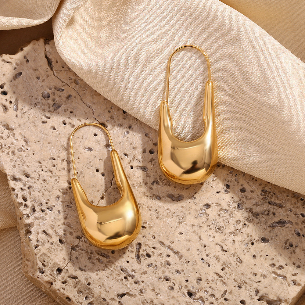 Gold safety pin earrings – 18K gold-plated, modern polished finish, waterproof by STUD (Shop Till You Drop)