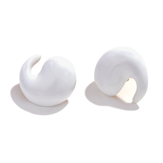 Close View of Candy-colored comma enamel earrings – 18K gold-plated, waterproof, hypoallergenic by STUD (Shop Till You Drop)