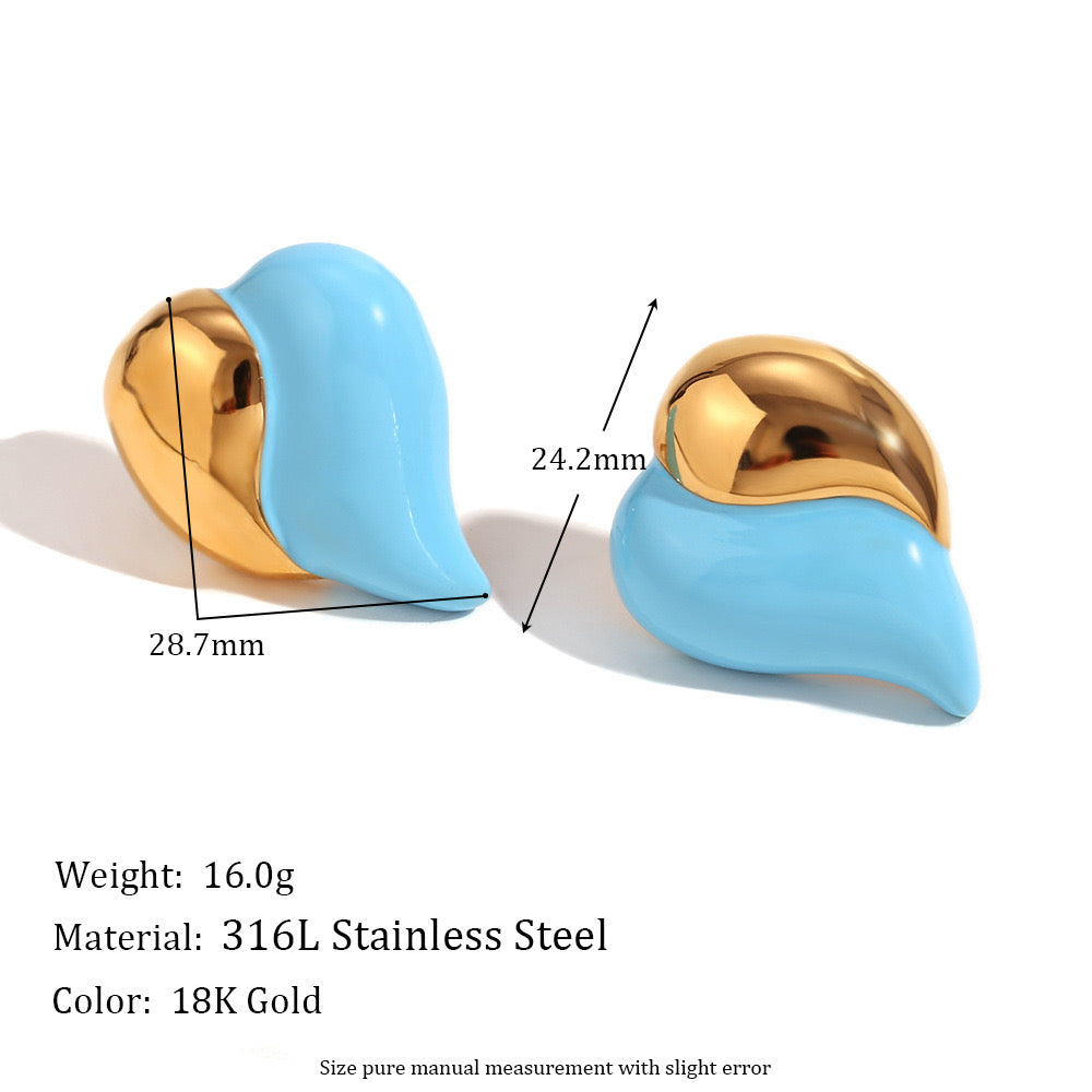Size Details of Blue enamel heart stud earrings – 18K gold-plated, smooth finish, romantic design by STUD (Shop Till You Drop)
