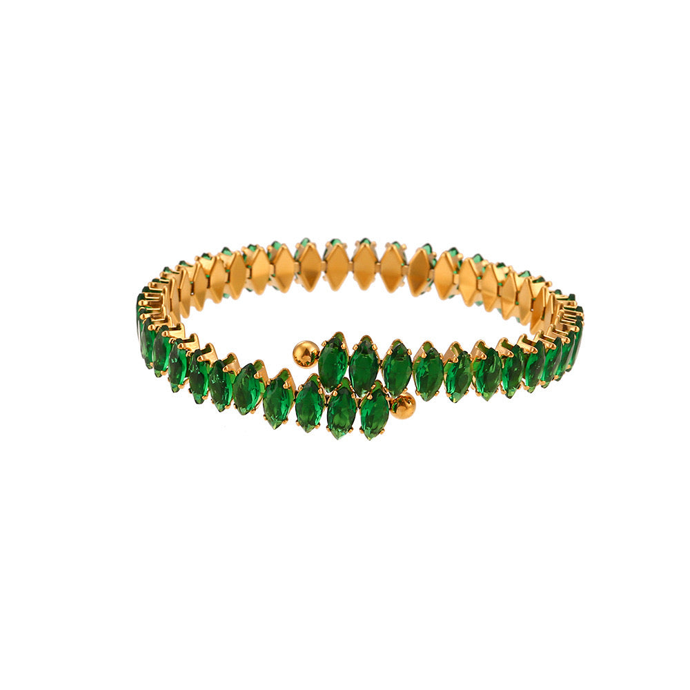 Green Marquise Zircon Open Bangle