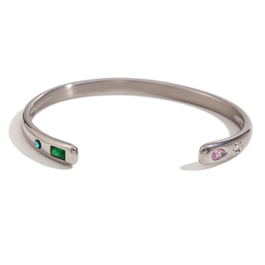 Open bangle with star, round, and waterdrop zircon stones – 18K gold plated – STUD