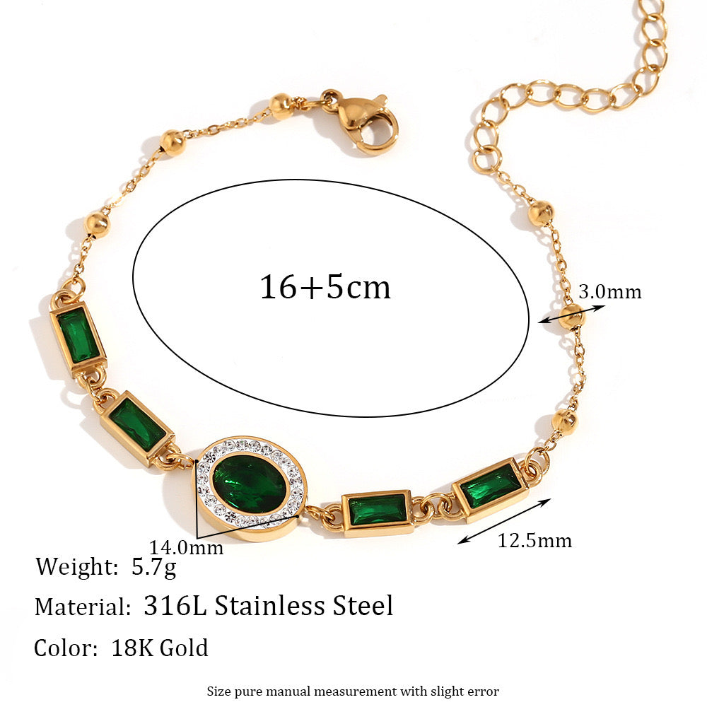 Size Details of Spiritual green stone bracelet with 18K gold finish – waterproof and hypoallergenic – STUD