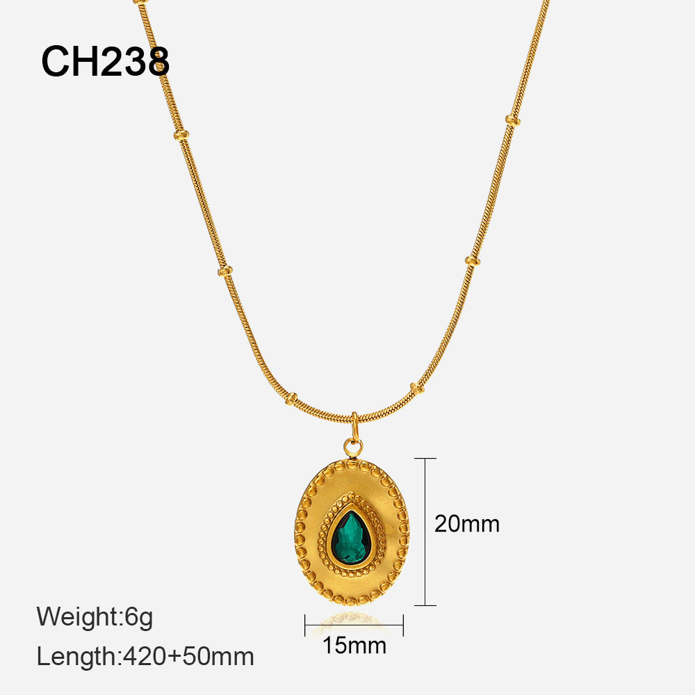 Size Details of Emerald green vintage pendant necklace with mother-of-pearl – gold plated by STUD-Shop Till You Drop