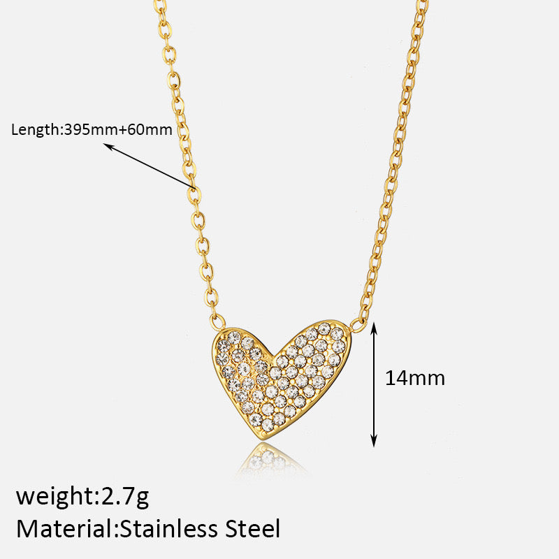 Size Details of Heart of gold necklace with zirconia inlay – gold plated stainless steel by STUD-Shop Till You Drop