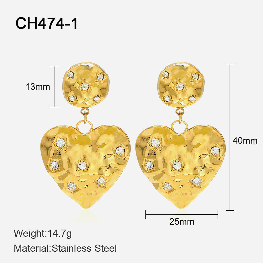 Size Details of Golden Glam 14K gold-plated heart and star earrings with zirconia – waterproof, hypoallergenic by STUD (Shop Till You Drop)