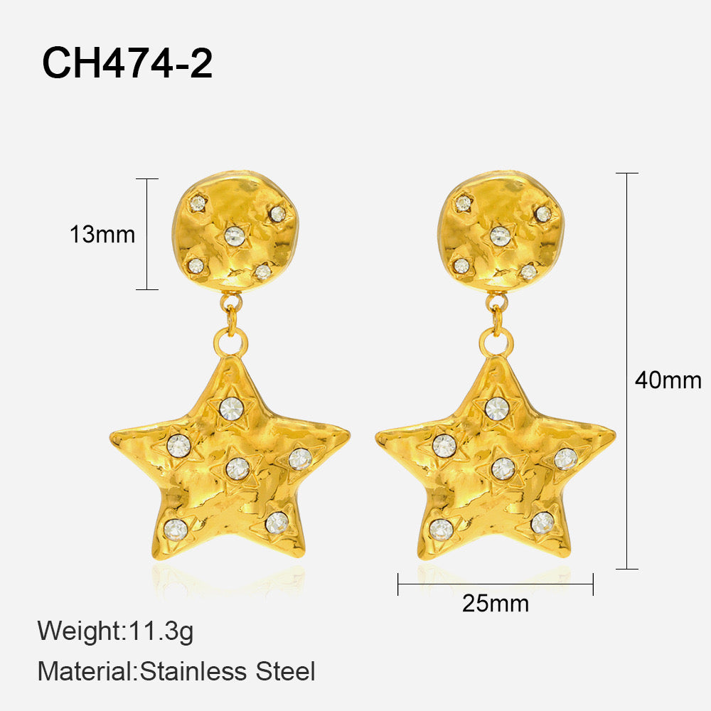 Size Details of Golden Glam 14K gold-plated star earrings with zirconia – waterproof, hypoallergenic by STUD (Shop Till You Drop)