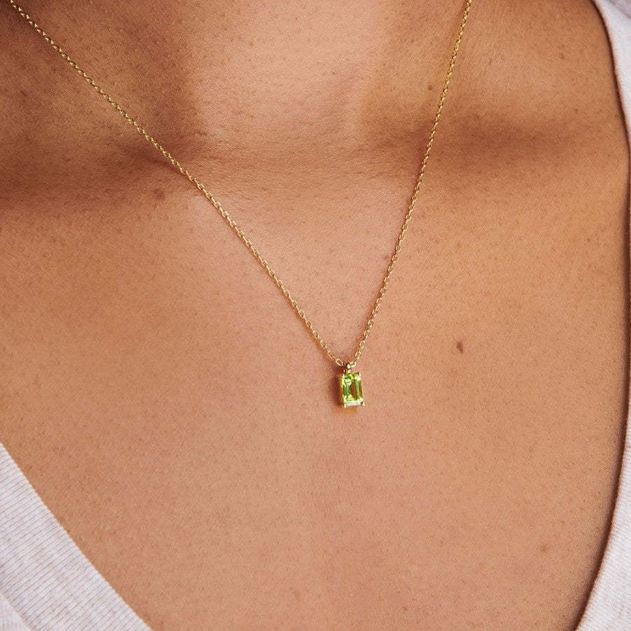 18K gold plated birthstone necklace with zircon rectangular pendant – STUD