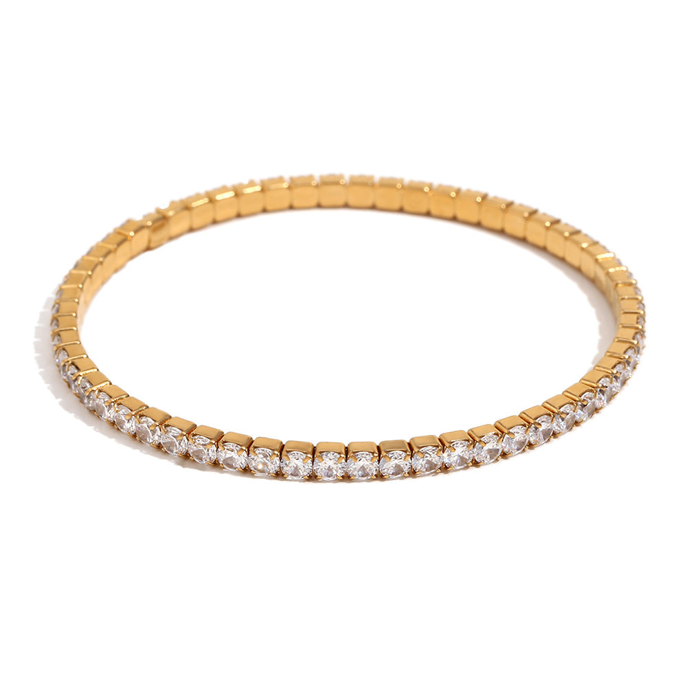 18K gold plated stretch bracelet with round-cut zircon stones – STUD