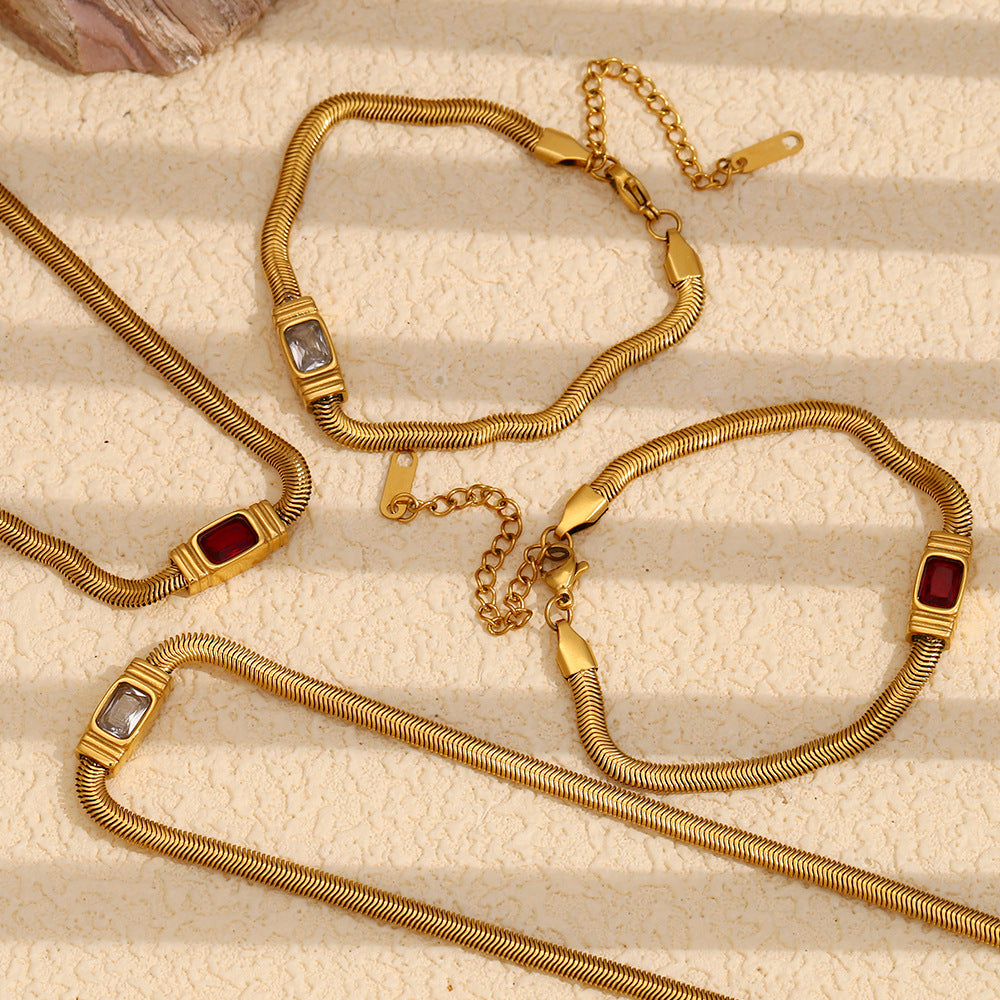 Red Zircon Snake Chain Bracelet