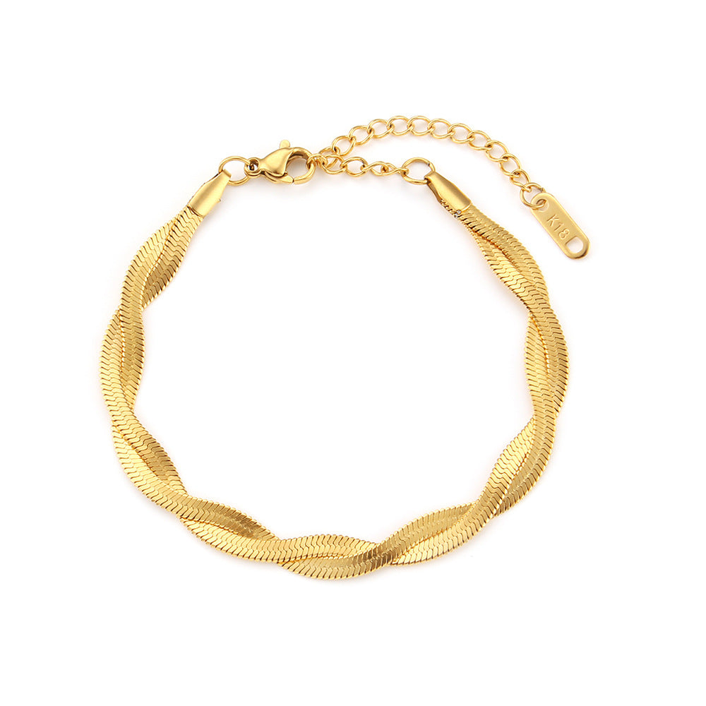 18K gold plated twisted snake chain bracelet – waterproof, anti-tarnish, and minimalist by STUD