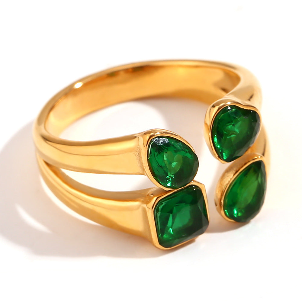 Elegant 18K Gold-Plated Double-Layer Heart & Teardrop Zircon Ring