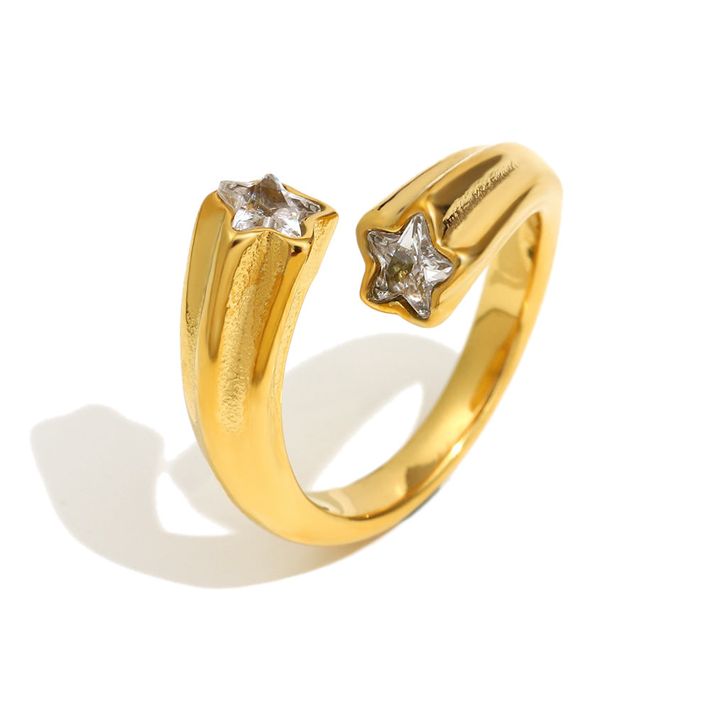 18K gold plated open band ring with round and star-cut zircon stones – STUD