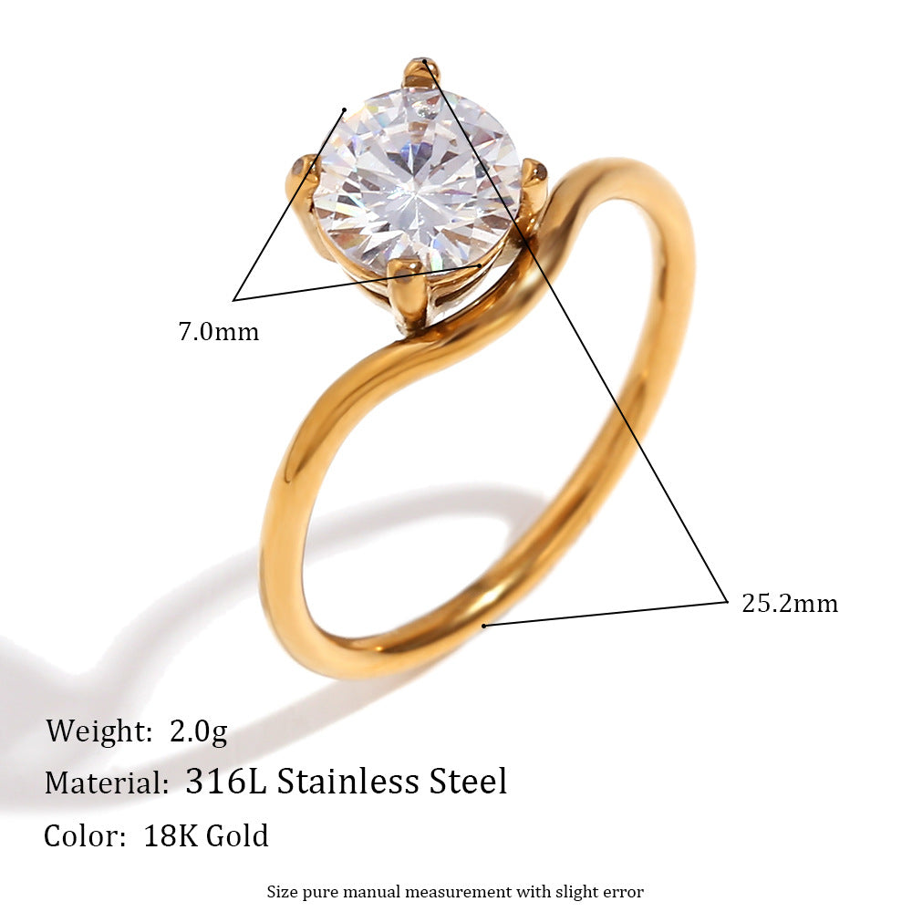 Size details of wavy zircon ring – minimalist 18K gold-plated stainless steel with sculpted design and shimmering stones – by STUD (Shop Till You Drop)