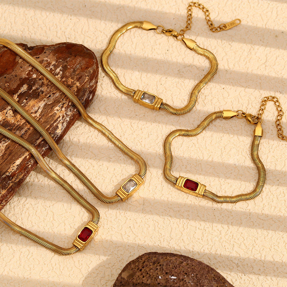 Red Zircon Snake Chain Bracelet