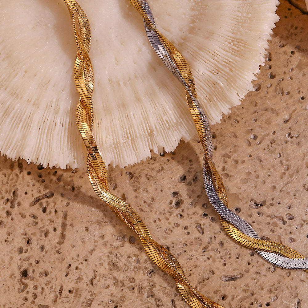 18K gold plated twisted double-strand snake chain necklace – waterproof and elegant by STUD
