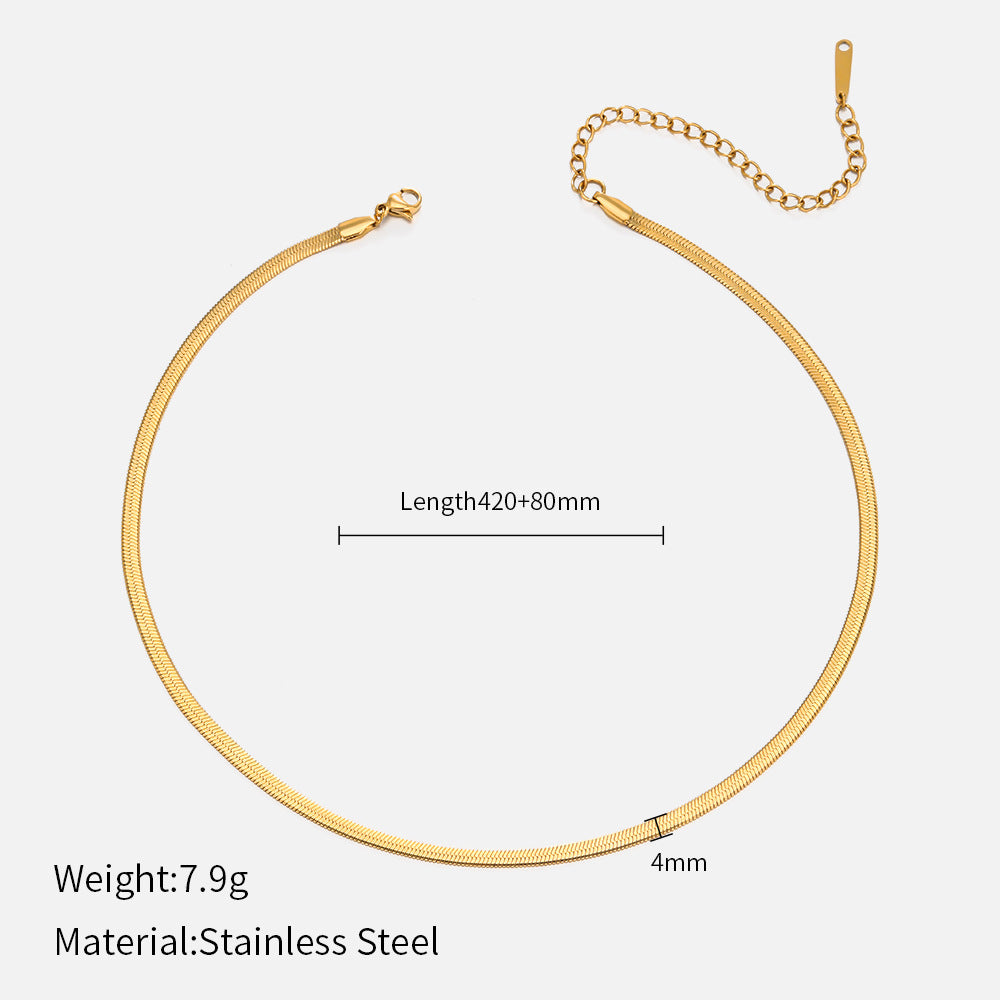 Size Details of Flat snake chain necklace in 18K gold-plated stainless steel – sleek, minimalist design by STUD-Shop Till You Drop