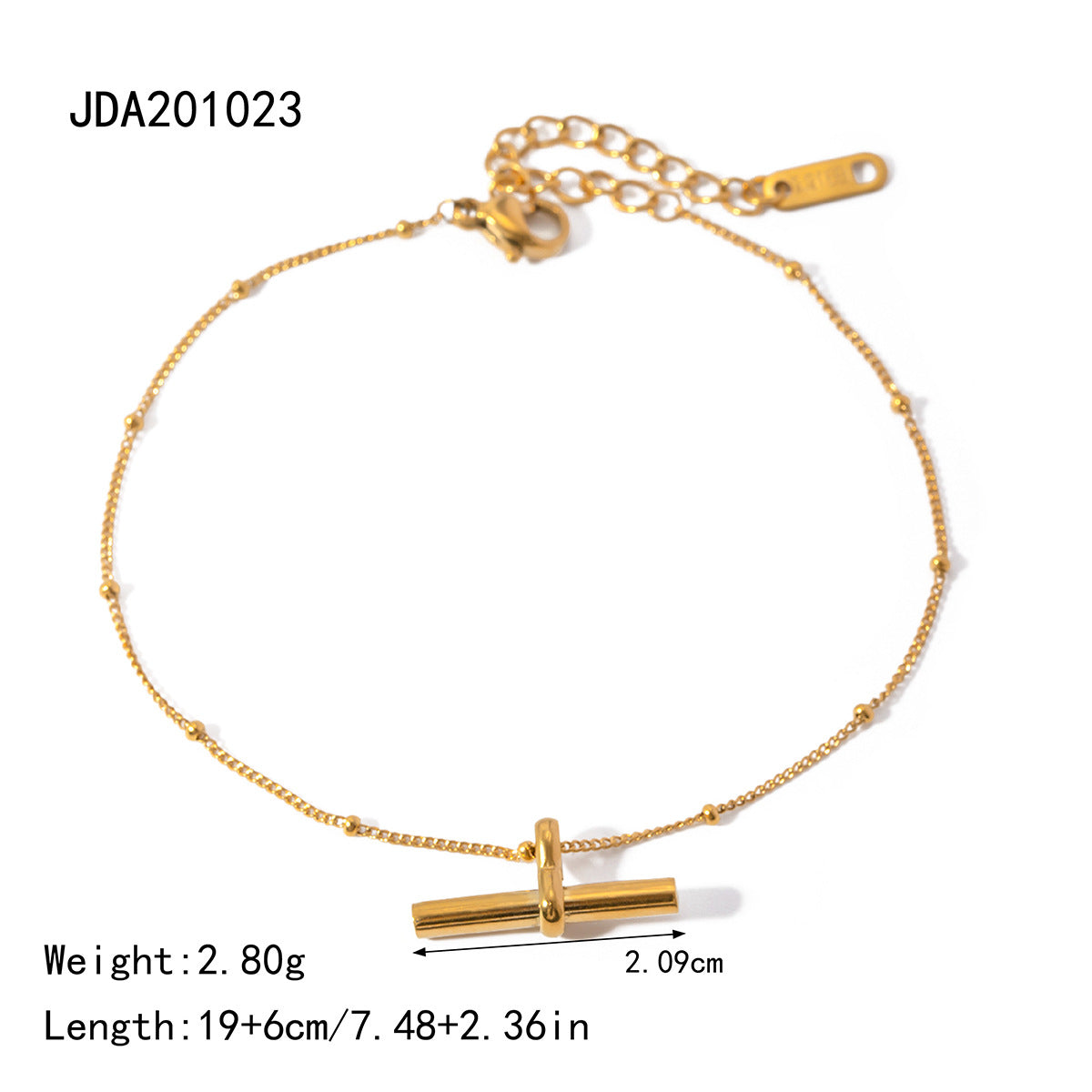 18K gold plated double-layer anklet with polished blade bar and beaded snake chain – STUD