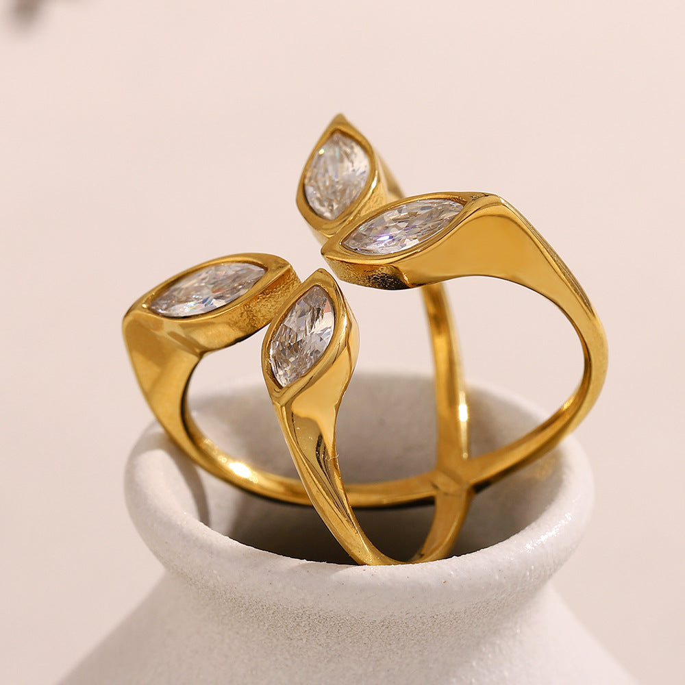 18K gold plated serpent crossover ring with marquise-cut zircon stones – STUD