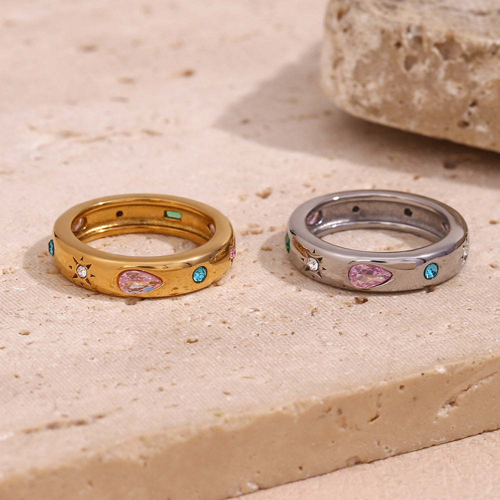 Geometric Gold Zircon Ring