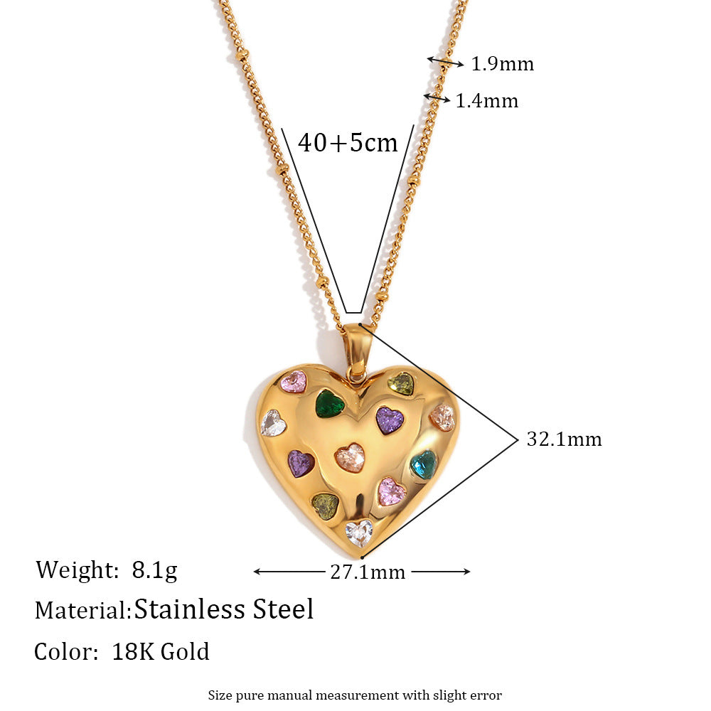 Size Details of Heart pendant beaded necklace with multicolor zircon – 18K gold plated by STUD-Shop Till You Drop