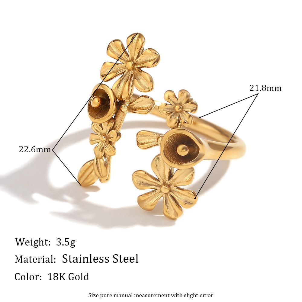 Size details of Golden Bloom adjustable flower ring – 18K gold-plated stainless steel open band with floral wrap design – vintage-inspired jewelry by STUD (Shop Till You Drop)