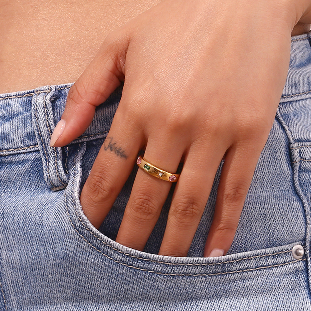 Geometric Gold Zircon Ring