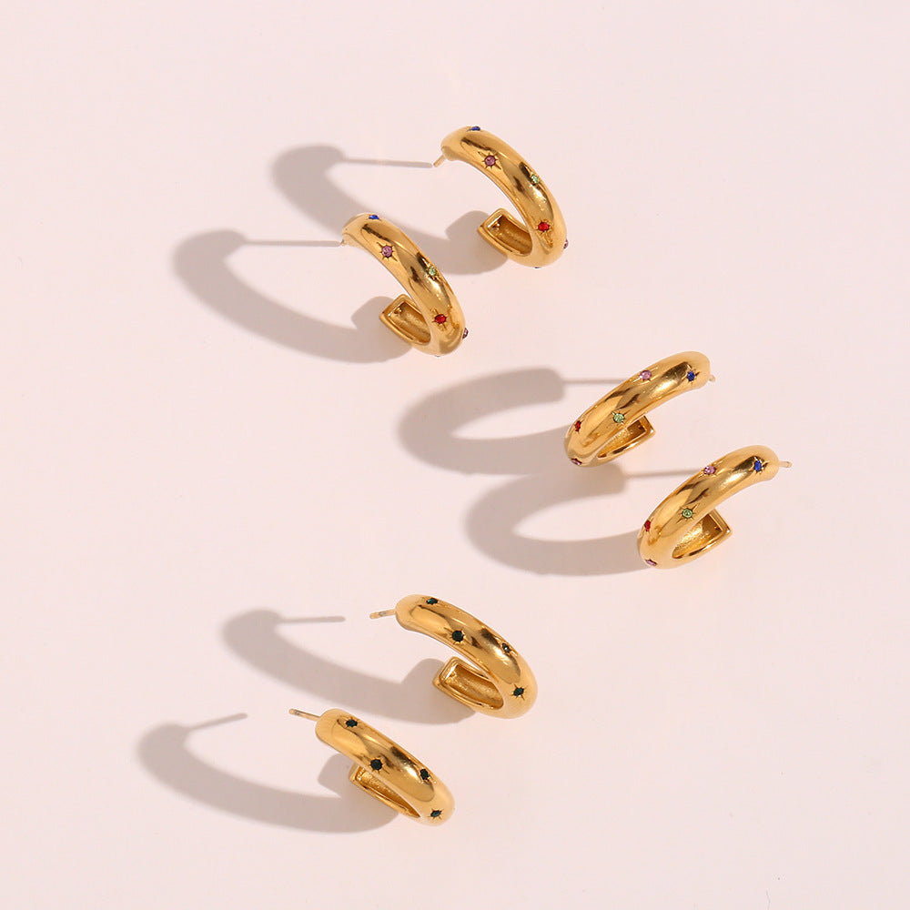 Top View of Minimalist colorful gold earrings – 18K gold-plated, polished, waterproof, hypoallergenic by STUD (Shop Till You Drop)