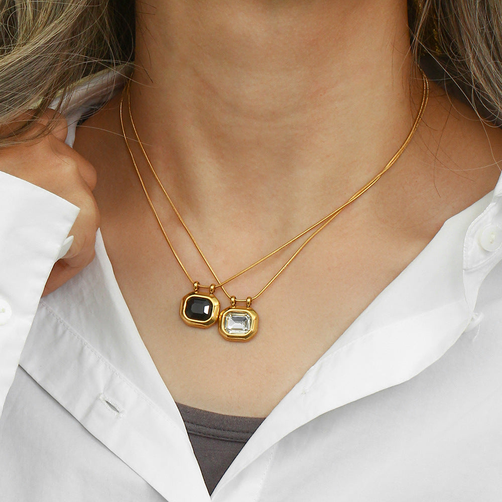 Vintage Black Zircon Pendant Necklace with 18K Gold Plating
