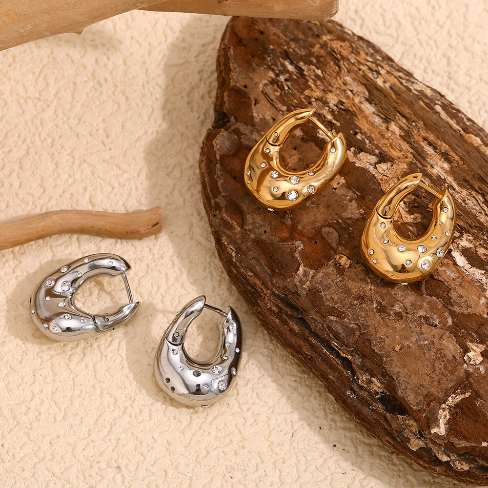 Fashionable Silver Twisted Starry Sky Hoop Earrings