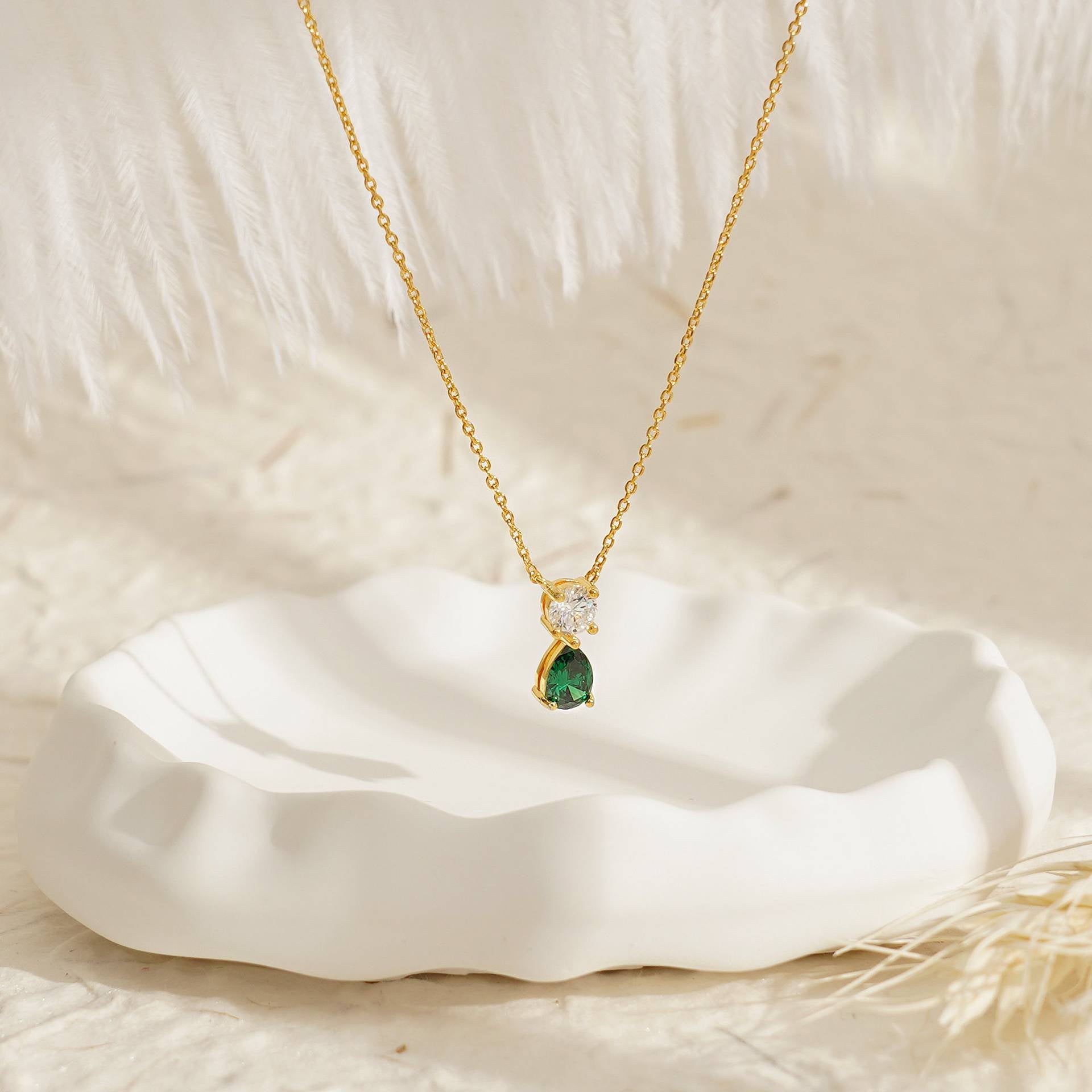 18K gold plated birthstone necklace with vintage zircon pendant – STUD