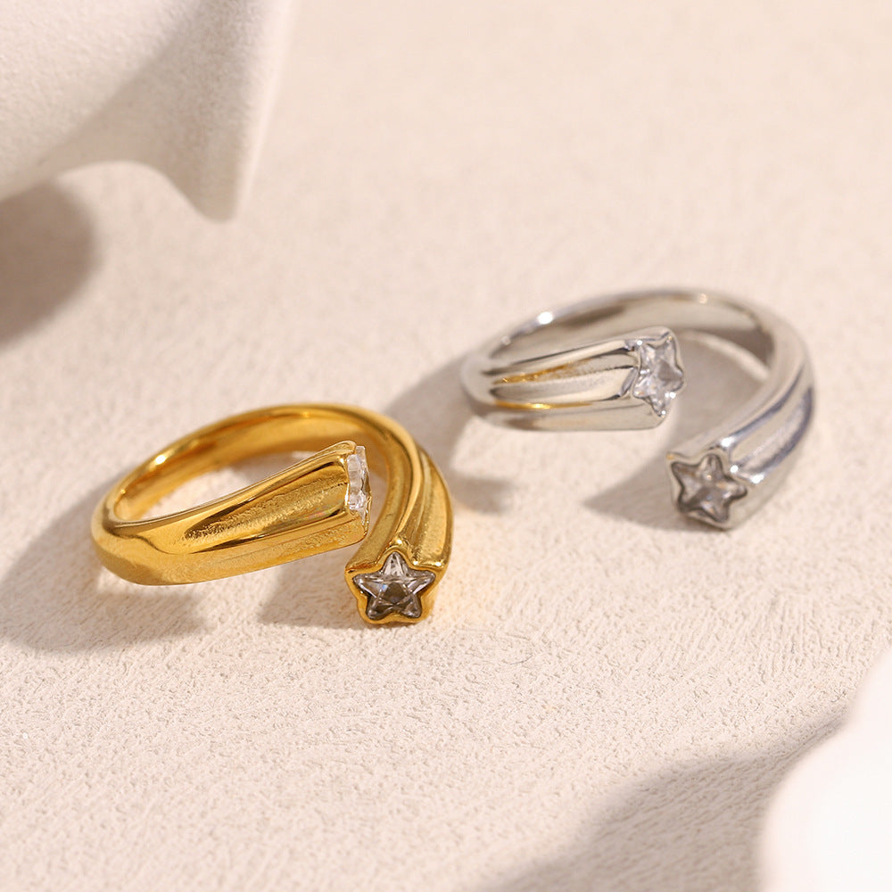 18K gold plated open band ring with round and star-cut zircon stones – STUD