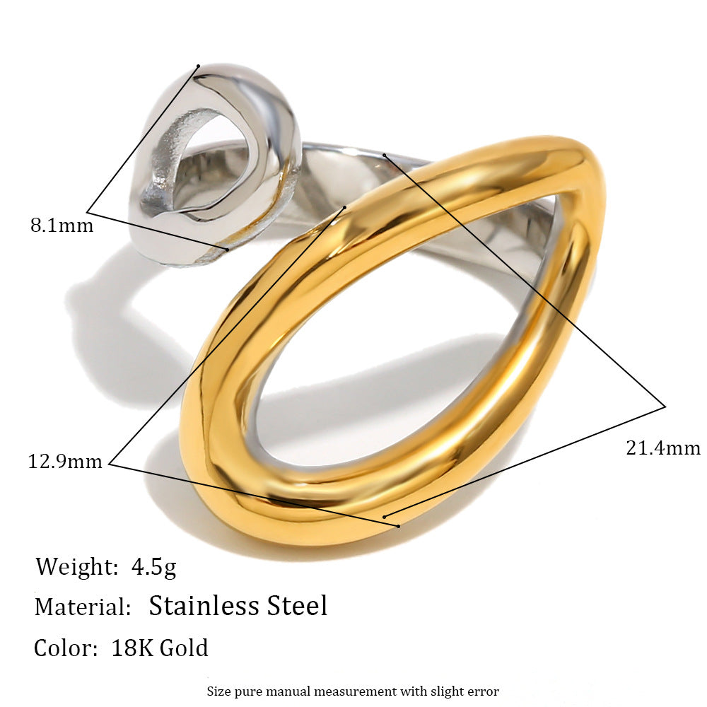 Size details of Two-tone waterdrop open ring in gold and silver –