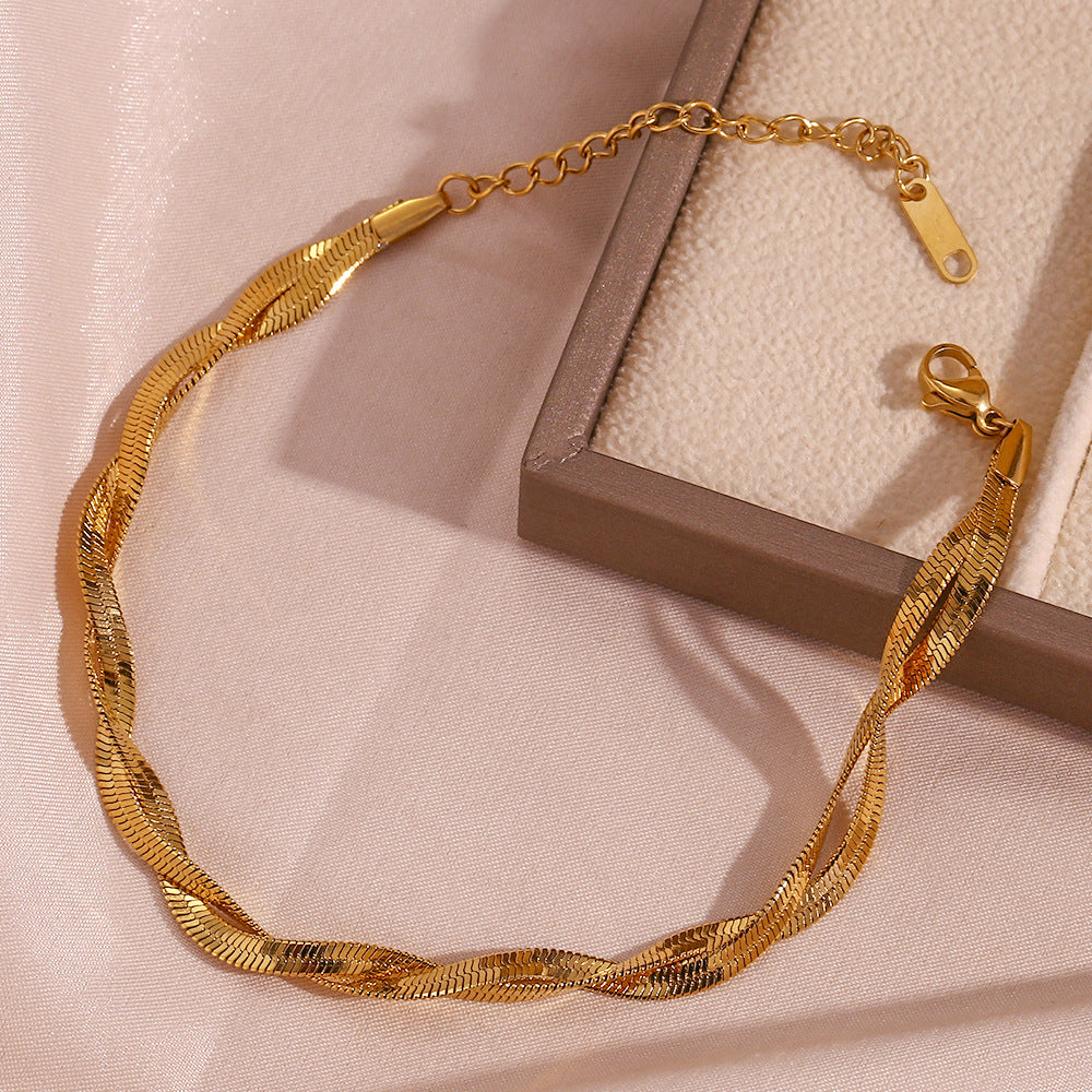 18K gold plated twisted snake chain bracelet – waterproof, anti-tarnish, and minimalist by STUD