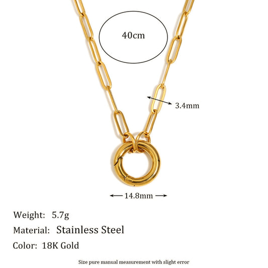 Size Details of 18K gold plated O-link spring clasp necklace – bold, minimalist, DIY charm-friendly design