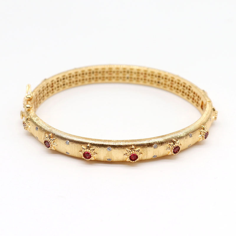 18K gold plated open bangle with maroon gemstone inlay – waterproof & traditional design by STUD