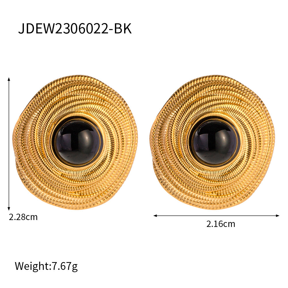 Size Details of Vintage gold coil stud earrings with black onyx – 18K gold-plated, waterproof, hypoallergenic by STUD (Shop Till You Drop)