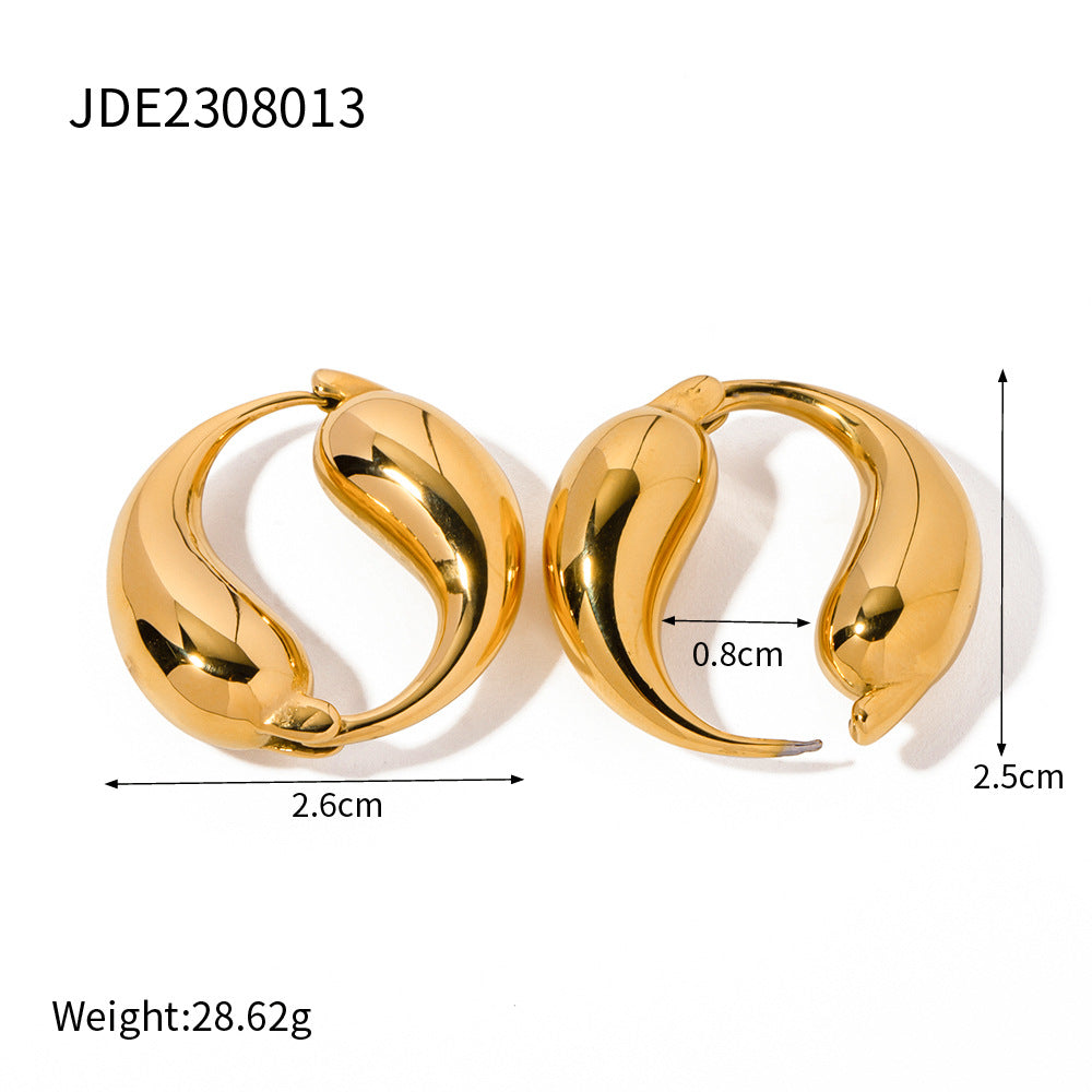 Size Details of Yin-yang gold hoop earrings with double fish design – 18K gold-plated, waterproof, hypoallergenic by STUD (Shop Till You Drop)