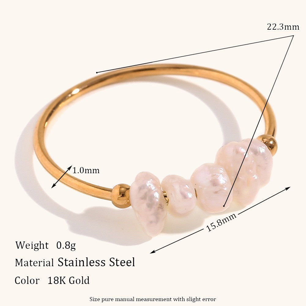 size details of Freshwater pearl ring – delicate 18K gold-plated stainless steel band with minimalist pearls – elegant jewelry by STUD (Shop Till You Drop)