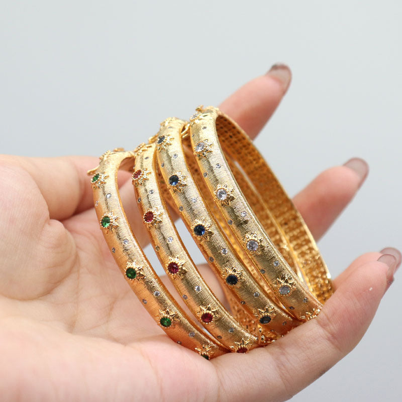 18K gold plated open bangle with maroon gemstone inlay – waterproof & traditional design by STUD