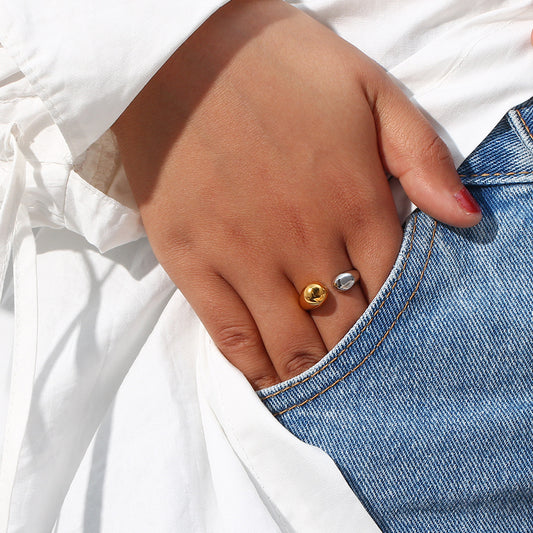 Model Wearing Minimalist two-tone open ring