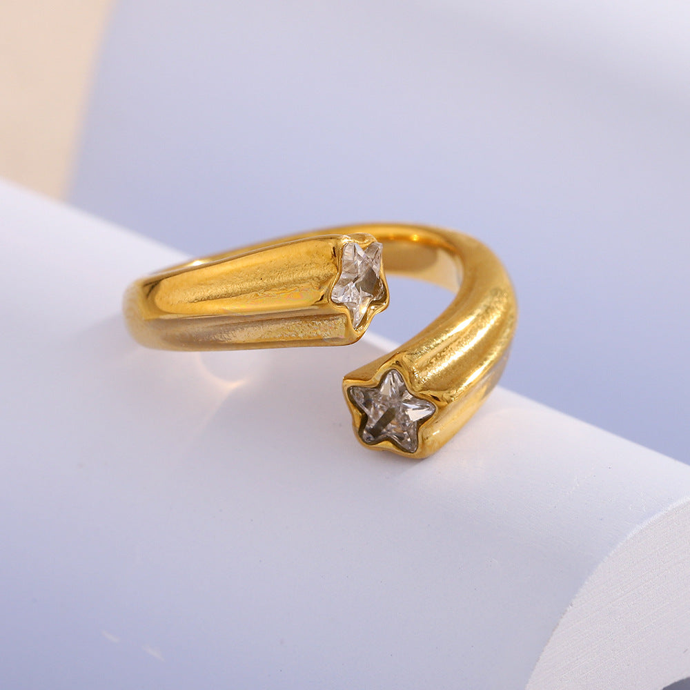 18K gold plated open band ring with round and star-cut zircon stones – STUD