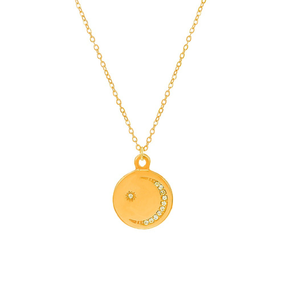 Close View of Star and moon pendant necklace with zirconia – 14K gold plated by STUD-Shop Till You Drop